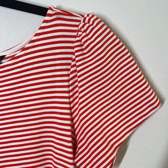 Ann Taylor Red Striped Puff Sleeve Dress Size 4 Stretchy Fit - Picture 8 of 11